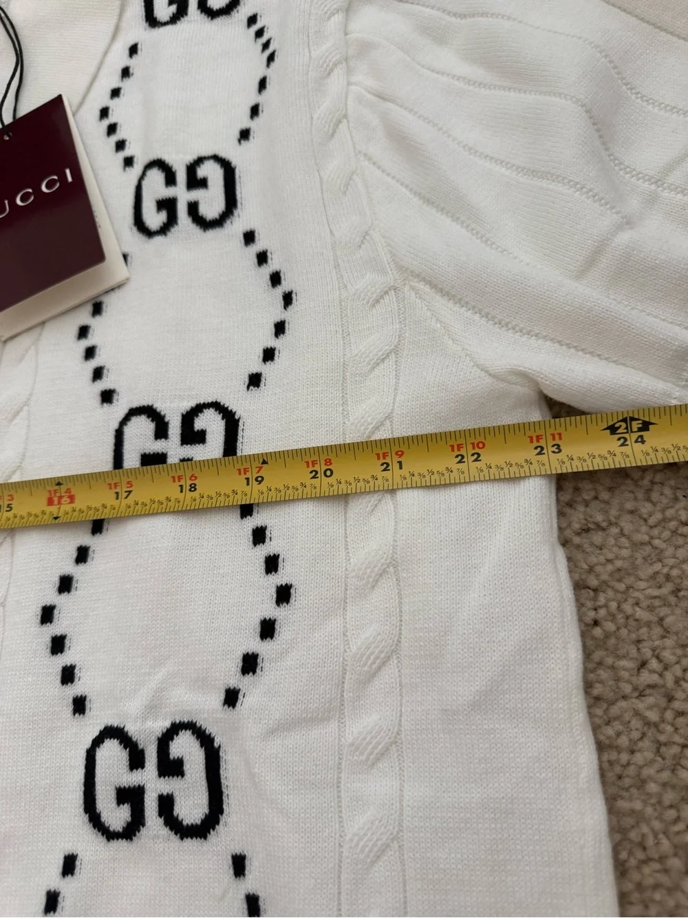 Gucci White GG Monogram Knit Polo Shirt Short Sleeve